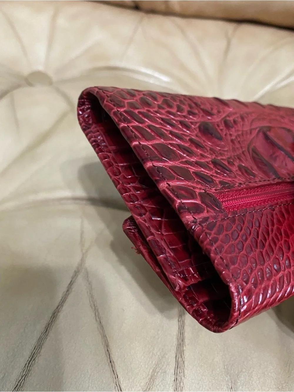 LKNW Vintage Brahmin Cranberry Leather Checkbook Wallet Wine Burgundy Melbourne